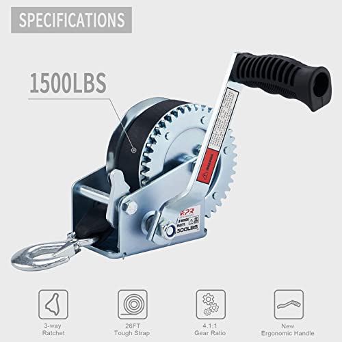 OPENROAD Boat Winch 1500lbs Hand Winch,for boat trailer Towing Winch, With 26ft Black Strap and Brake ratchet… - Image 2