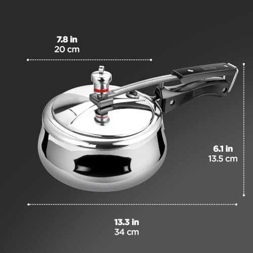 Image of Milton Pro Cook Induction Cookware & Gas Stove Friendly Triply Stainless Steel Royal Curve Inner Lid Pressure Cooker 2 Litre | Even Heat Distribution | Healthy Cooking | ISI Certified | 5Y Warranty