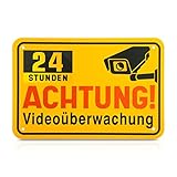 Achtung Videoüberwachung Schild, Hinweisschilder Videoüberwachungskamera Alarmgesichert Schild, GARGEN PVC-Kunststoff Warnhinweis Schilder Warnzeichen, Firmenschild Außenbereich Überwacht Warnschild