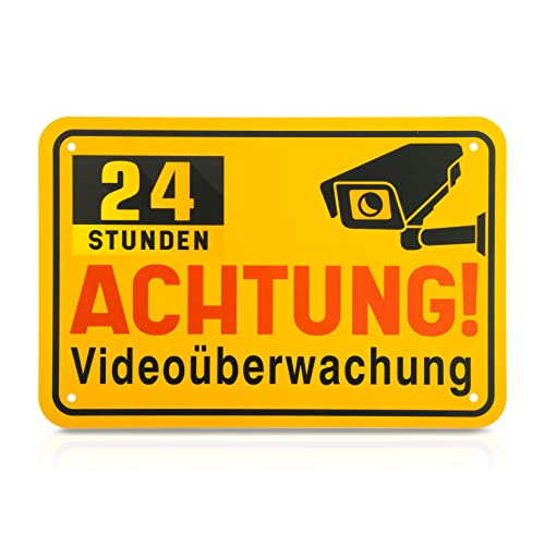 Achtung Videoüberwachung Schild, Hinweisschilder Videoüberwachungskamera Alarmgesichert Schild, GARGEN PVC-Kunststoff Warnhinweis Schilder Warnzeichen, Firmenschild Außenbereich Überwacht Warnschild Cover