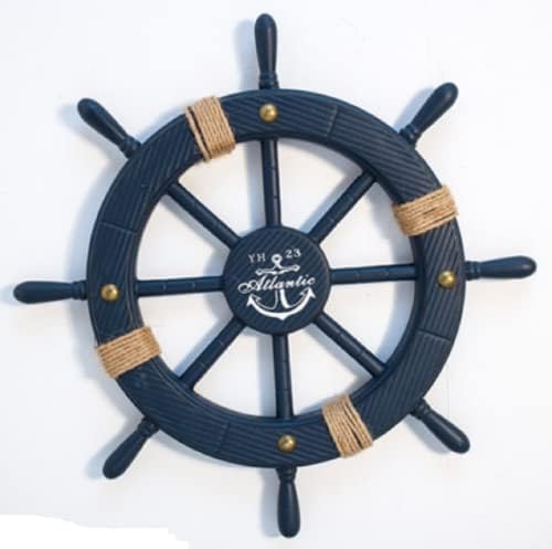 zmgmsmh 18 inch Nautical Beach themed Wooden Boat Ship Steering Wheel Fishing Net Shell Home Mediterran style Wall sculpture For bathroom decoration seaside house lake(Blue)