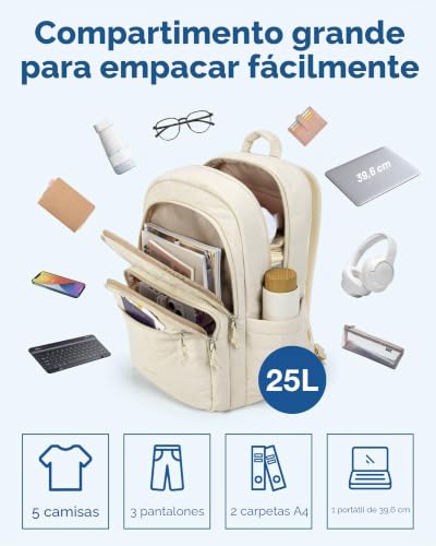 Miniatura 3 de bagsmart Mochila para portátil para mujer, mochila acolchada diaria, bolsa impermeable para portátil de 15,6 pulgadas, viaje universitario