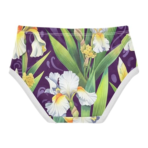 White Iris Flowers Green Leaves Purple Panties for Girl Toddler Underwear Floral Cotton Fun Briefs Underpants 2t2