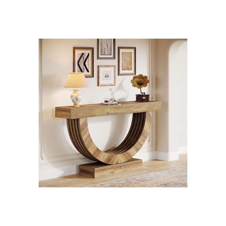 Tribesigns 59" Long Console Table, Farmhouse Entryway Table with Half-Circle Base, Narrow Wooden Entryway Furniture for Living Room, Hallway, Entrance, Foyer, Light Brown - Image 5
