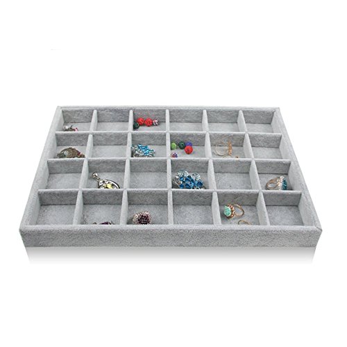 Bocar Grey Velvet 24 Compartment Jewelry Display Showcase Organizer Holder for Necklace Bracelet Ring Earring (GP-24G) Bocar Grey Velvet 24 Compartment Jewelry Display Showcase Organizer Holder for Necklace Bracelet Ring Earring (GP-24G)