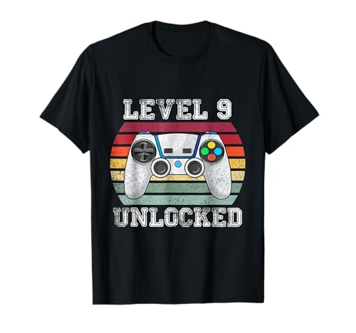 Level 9 Unlocked Funny 9th Birthday Gamer Vintage Retro T-Shirt