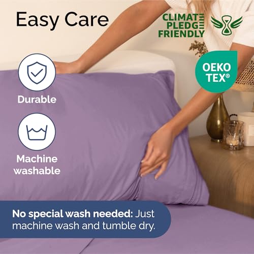 Image of King Size 4 Piece Sheet Set - Ultra Soft & Cooling Sheets - Lilac | Fits 8 Inch to 16 inch Mattress, Wrinkle Free & Fade Resistant with Deep Pockets, Breathable, Comfy Hotel Luxury Bedding