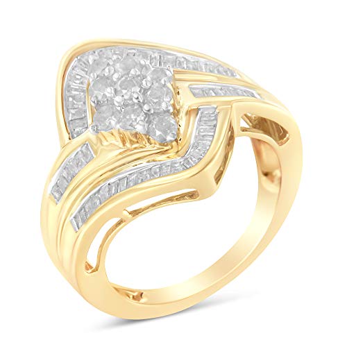 Original Classics 10K Yellow Gold Diamond Bypass Cluster Ring (1 Cttw, I-J Color, I2-I3 Clarity) - Size 7-1/2