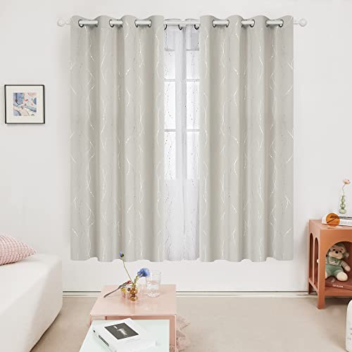 Deconovo Blackout Curtains, Light Beige Thermal Insulated Grommet Drapes, Silver Wave Dots Foil Print, Thermal Window Panels, 52" W x 72" L, 2 Panels, for Bedroom Living Room Office by Deconovo - Image 2