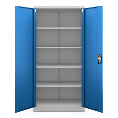 Jan Nowak Metallschrank Jan 185 x 90 x 40 cm - Metall Aktenschrank Abschließbar mit 2 Türen, Mehrzweckschrank mit 5 Ebenen, Büroschrank aus Stahlschrank mit Pulverbeschichtung - Grau-Blau