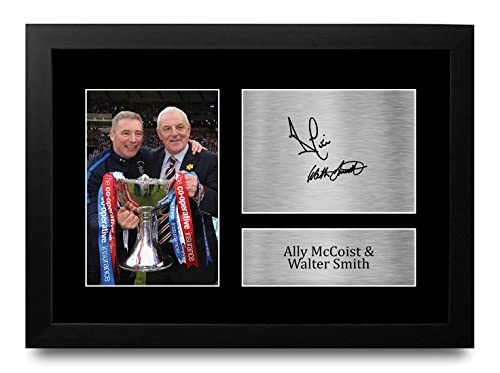 Cadeau foot Rangers cadre photo A4 dédicacé Ally McCoist Walter Smith pour supporter écossais