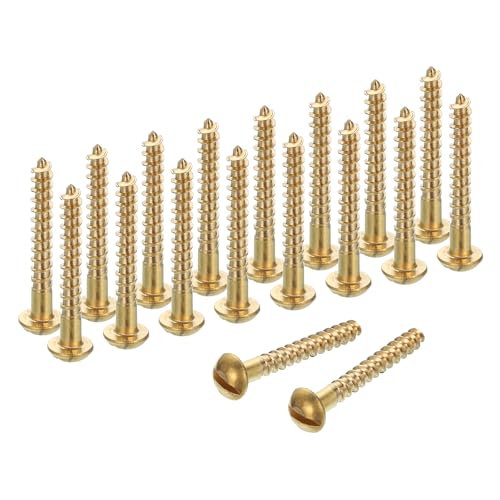 Tornillos para madera MECCANIXITY, M4 x 32 mm, latón, cabeza redonda ranurada, autorroscantes rápidos, paquete de 18