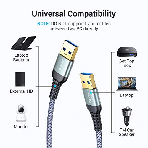 Ainope 10Ft Usb 3.0 A To A Male Cable,Usb 3.0 To Usb 3.0 Cable [Never Rupture] Usb Male To Male Cable Double End Usb Cord Compatible With Hard Drive Enclosures, Dvd Player, Laptop Cool-Grey #TOP6