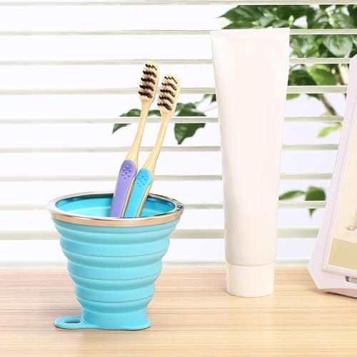 SSHUIKKAI 2 Stück Faltbecher, Faltbarer Becher, Becher Faltbar, für Outdoor Reise Wandern Picknick Büro(Grau+blau)