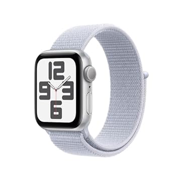 Apple Watch SE GPS • Caixa prateada de alumínio – 40 mm • Pulseira loop esportiva nuvem azul – Tamanho único