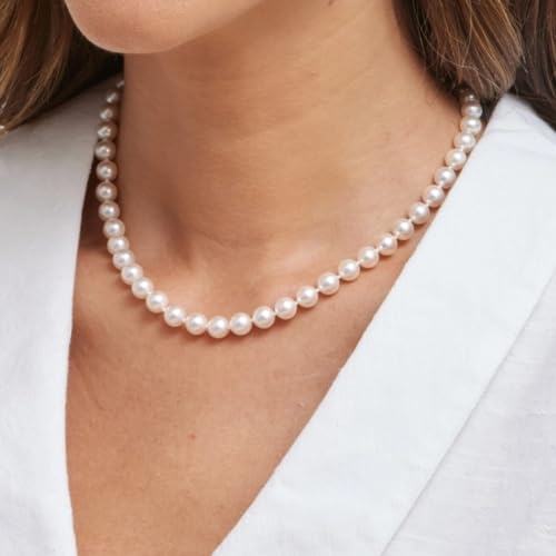 The Pearl Source 14K Gold 6.5-7mm Round White Akoya Cultured Pearl Necklace, Bracelet & Earrings Set in 18" Princess Length for Women2