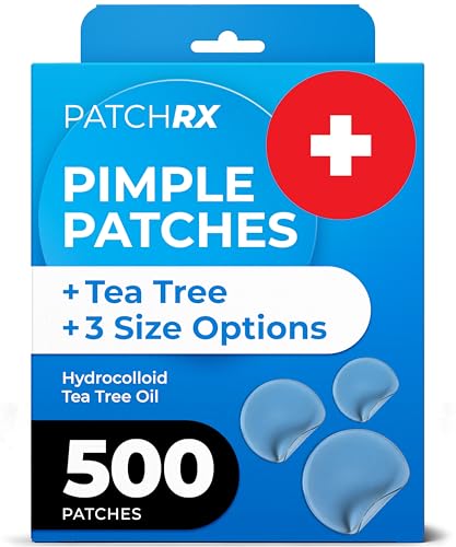 PatchRx Pimple Patches for Face (500 Patches) Hydrocolloid Acne Patches with Tea Tree Oil Pimple Patch Pimple Stickers - Hydrocolloid Patch Acne Dots - Acne Pimple Patches For Face - Zit Patches