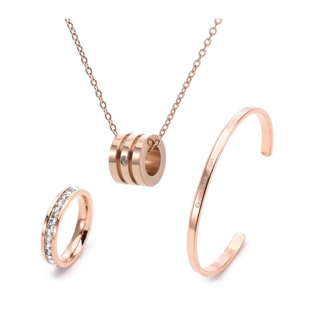 RPAEOY Conjuntos de Joyas para Mujer y Niñas Circón de Acero Inoxidable Chapado en Oro Rosa Colgante Collar Pendientes Pulsera Fiesta Boda Nupcial Dama de Honor (Oro)