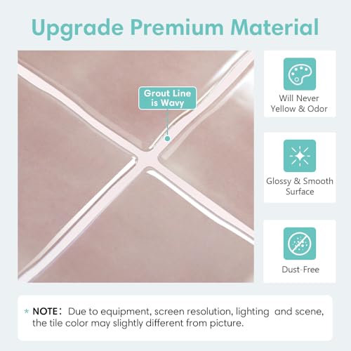 Commomy Thicker Pink Peel and Stick Tiles- 10 pcs of 12" x 12" - 3D Adhesive Square Peel and Stick Tiles Backsplash for Kitchen, Bathroom, Removable, Waterproof, Vinyl Wall Tile by Commomy - Image 2