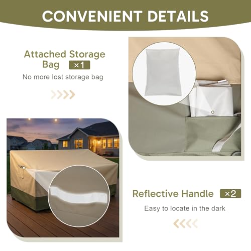 COWVIE Outdoor Sofa Cover for 3-Seater Deck Bench and Couch, 600D Waterproof Patio Loveseat Cover with Reflective Handles and Attached Storage Bag for Lawn, 88W x 40D x 40H Inches by COWVIE - Image 7