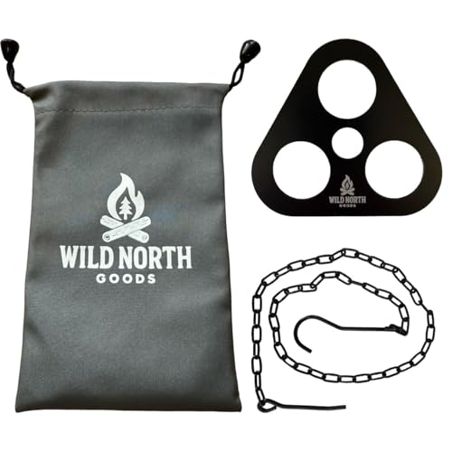 Wild North Goods - Fire Tripod Cooking Kit - Portable Stainless Steel Campfire Cooking Stand with Hanging Chain | Bushcraft, Camping, Outdoor Survival & BBQ Gear