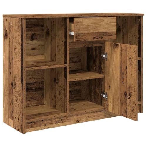 Aparador con aspecto de madera envejecida 101x35x76 cm y cómoda industrial con cajón y puertas 6