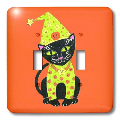 Gato caprichoso ilusión de Halloween en placa de interruptor doble de palanca naranja 3