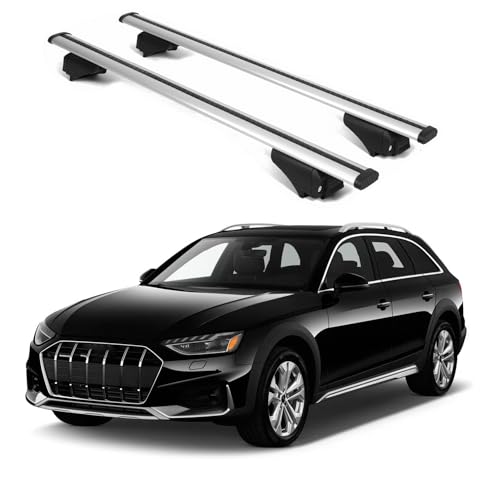 ERKUL Roof Rack Cross Bars for Audi A4 (B9) Allroad 2017-2025 | Aluminum Crossbars with Anti Theft Lock for Rooftop | Compatible with Raised Rails - Silver