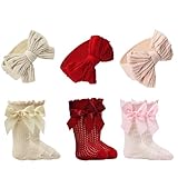 Esumun Baby Girls Knitting Knee-hign Socks and Hair Bow Headband Set, Newborn Baptism Accessories for Infant and Toddlers