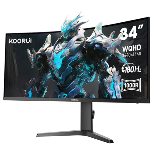 KOORUI 34 Inch Ultrawide Curved Gaming Monitor, 180Hz, WQHD 1440P, 1000R, MPRT 1MS, HDR 400, 2x HDMI 2.0, 1x DisplayPort 1.4, AdaptiveSync, Tilt/Height Adjustable, Black option