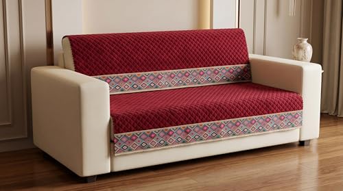 Image of KINGLY Sofa Cover 3 Seater Fully Covered | Stretchable Anti-Slip Slipcover | Washable Furniture Protector | Maroon | Seat & Back | Set of 2Pc