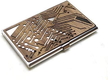 Gold and Grain Detroit | Professional Wood Business Card Holder Case, Stainless Steel Credit Card ID Holder RFID Blocking Metal, Travel Wallet for Men or Women. Fathers Day Gift - Circuit Board