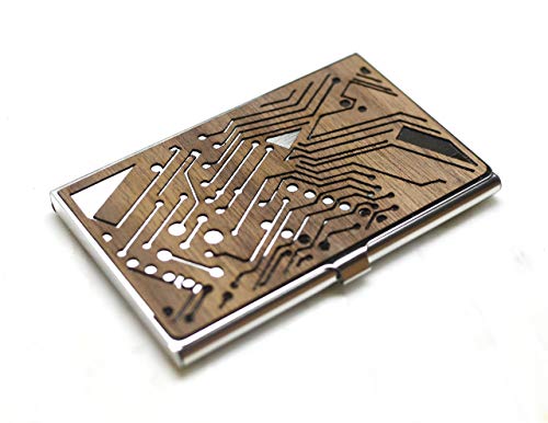 Gold And Grain Detroit | Professional Wood Business Card Holder Case, Stainless Steel Credit Card Id Holder Rfid Blocking Metal, Travel Wallet For Men Or Women. Fathers Day Gift - Circuit Board #TOP1