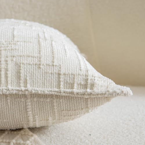 Image of MADIZZ Pack of 2 Chenille Throw Pillow Covers 12x20 Inch Cream White Soft Neutral Decorative Throw Pillows for Couch Sofa Boho Accent Cushion Covers Modern Farmhouse Home Decor for Bedroom Living Room