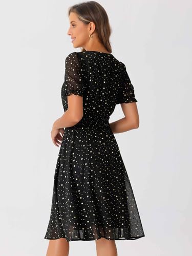 Image of Allegra K Party Midi Dress for Women Ruffle Short Sleeve Elastic Waist A-Line Metallic Star Dresses