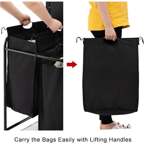 ZIGUIhsou-11 Laundry Hamper Rectangular Laundry Sorter with Folding Ironing Board, 3-Section Laundry Basket Sorter with Lockable Wheels for Laundr Laundry Basket - Image 6