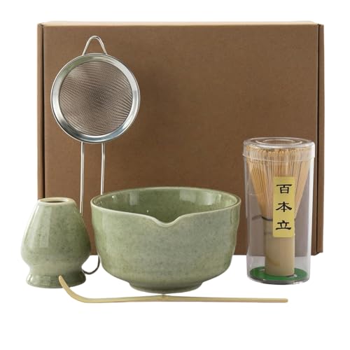 Ceremonial Grade Matcha Whisk Set 5-Piece - Premium Bamboo Chasen & Bowl (17oz) with Spout, Scoop, Stainless Sifter | Spill-Proof Travel Kit & Gift for Matcha Enthusiasts