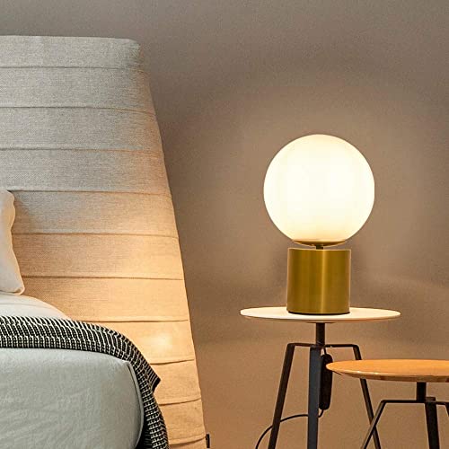 Sottae Modern Gold Globe Table Desk Lamp,Vintage Mid Century Desk Lamp With White Glass Shade Metal Base For Bedroom Bedside Lamp Living Room End Table #TOP5