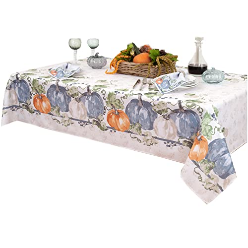 Newbridge Pumpkin Vines Stone Washed Bordered Thanksgiving And Fall Season Fabric Tablecloth, Multi-Colored Pumpkin Cottage Harvest Print Easy Care Tablecloth, 60 Inch X 144 Inch Oblong/Rectangle #TOP3