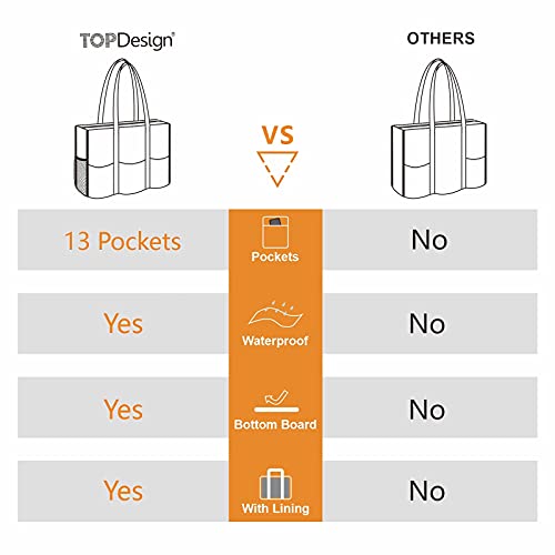 Image of TOPDesign Utility Water Resistant Tote Bag with 13 Pockets, Zipper Closure