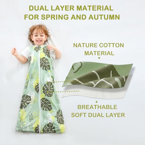 Image of 2 Pack 1 TOG Baby Sleep Sack, 100% Cotton Soft Spring & Autumn Lightweight Sleep Sack for 0-6 Months, Broadleaf & Youngleaf, M