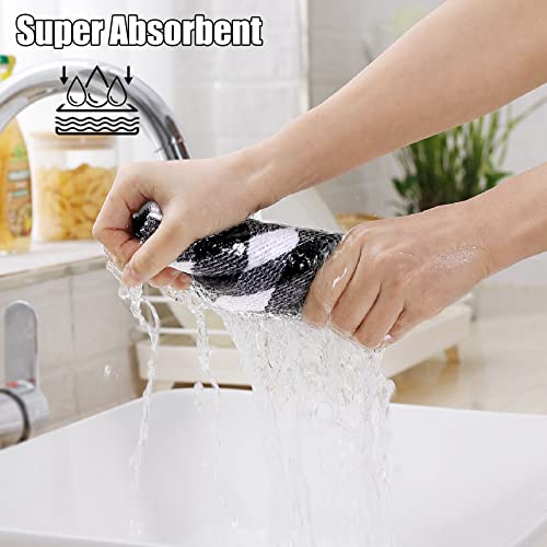 Homing Kitchen Towels, 100% Cotton Waffle Weave Dish Towels For Drying Dishes, Super Soft, Absorbent, Quick Dry, 4 Pack Buffalo Plaid Hand Towels For Kitchen (13" X 28", Black & White) #TOP1