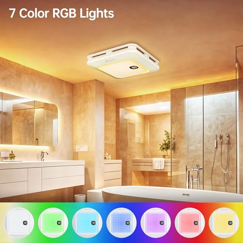 Hawkrown Bathroom Exhaust Fan with Bluetooth Speaker, 230 CFM 1.0 Sone Bathroom Exhaust Fan with Light, 3 Dynamic Light, 7 LED Color, 3 Color Temperatures, Nightlight,Remote, Easy Install (Ivory) by Hawkrown - Image 4