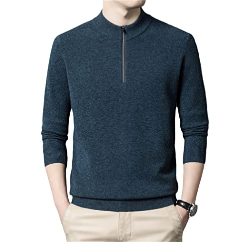 Pull classique à fermeture éclair homme laine mérinos bleu marine vêtement hiver XXXL