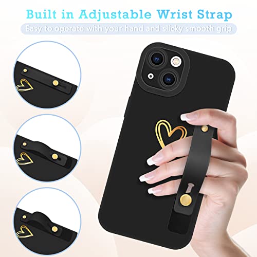 Casewind Iphone 13 Case,Iphone 13 Phone Case,Cute Gold Love Heart Pattern With Hand Strap Slim Thin Shockproof Case Cover Soft Tpu Bumper Full Camera Lens Protection Case For Iphone 13,6.1 Inch,Black #TOP2