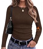 Womens Tops Long Sleeve Shirts for Women Fall Clothes Brown Sweater Fall Fashion Must Haves Undershirt Basic Tees Winter Clothing Fashion Clothing S
