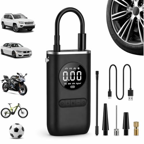 Calibrador Compressor de Ar Portátil Digital 150 PSI com Lanterna LED Bomba de Ar Recarregável Automática para Pneus de Carro, Moto, Bicicleta, Bike, Bola e Infláveis
