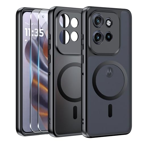 Effcotuo Magnetisch Hülle für Motorola Moto Edge 60 Neo/Edge 50 Neo Case mit Schutzfolie für Panzerglas Displayschutzfolie mit MagSafe Acryl-Schutzhülle Vollständiger Magnet Matt Handyhülle