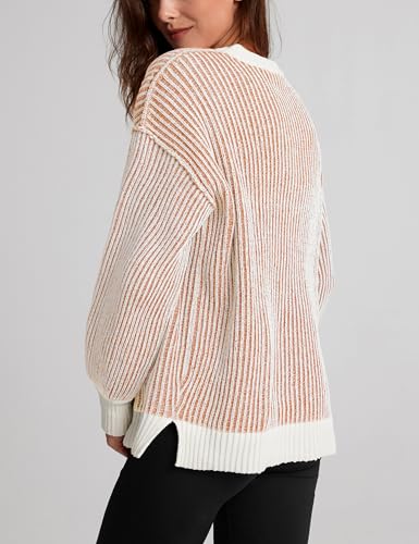 Image of Beyond Chenille Sweater for Women 2026 Winter Crew Neck Pullover Sweater Color Block Knit Tops