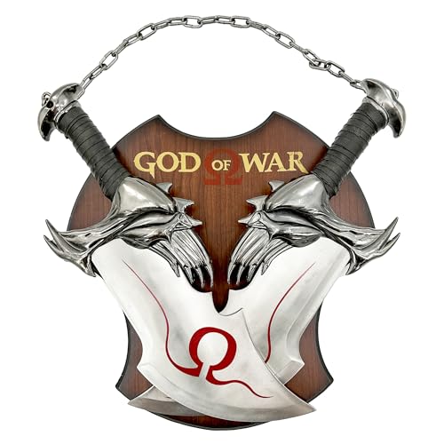 MedievalDepot Blades of Chaos Kratos Twin Blade Set with Real Metal - Perfect for God of War Enthusiasts and Cosplay - Includes Display Plaque